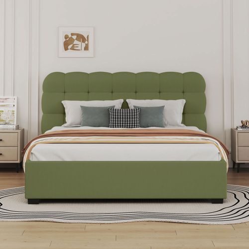 Dallas - Lit Nuage Avec Coffre De Rangement 160x200cm En Velours Vert