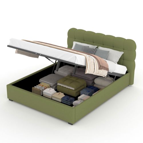 Dallas - Lit Nuage Avec Coffre De Rangement 160x200cm En Velours Vert