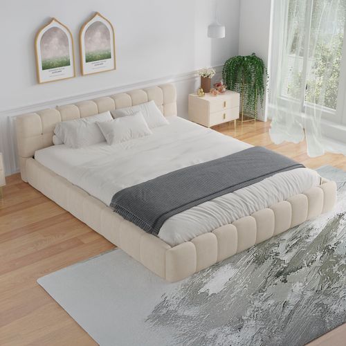 Kansas - Lit Nuage 140x190cm En Velours Beige
