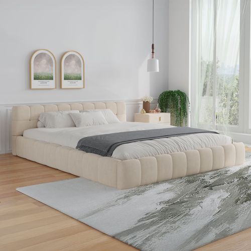 Kansas - Lit Nuage 140x190cm En Velours Beige