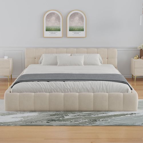 Kansas - Lit Nuage 140x190cm En Velours Beige