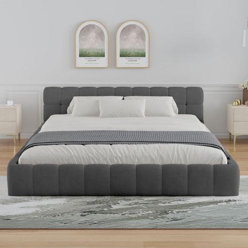 Kansas - Lit Nuage 160x200cm En Velours Gris