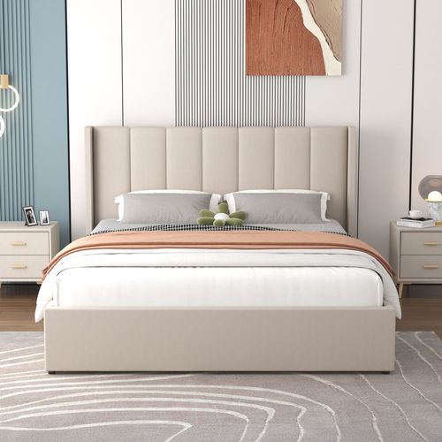 Arlington - Lit Design Avec Coffre De Rangement 140x190cm En Velours Beige