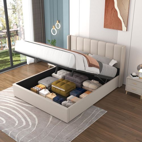 Arlington - Lit Design Avec Coffre De Rangement 140x190cm En Velours Beige