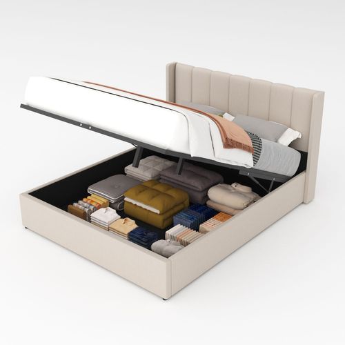 Arlington - Lit Design Avec Coffre De Rangement 140x190cm En Velours Beige