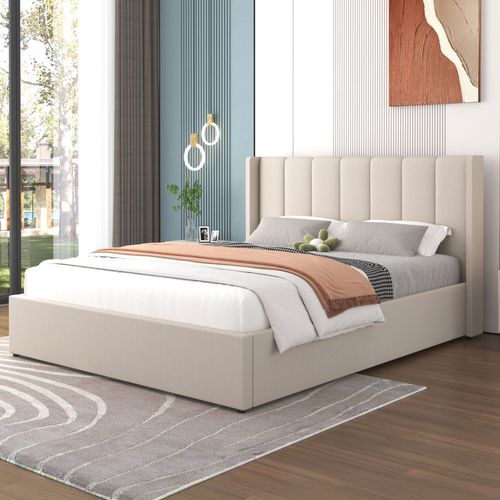 Arlington - Lit Design Avec Coffre De Rangement 160x200cm En Velours Beige