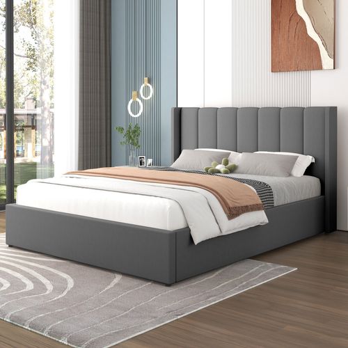 Arlington - Lit Design Avec Coffre De Rangement 140x190cm En Velours Gris
