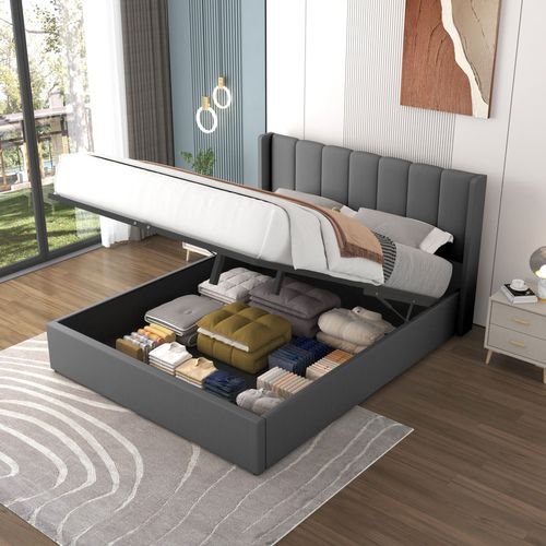 Arlington - Lit Design Avec Coffre De Rangement 140x190cm En Velours Gris