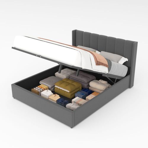 Arlington - Lit Design Avec Coffre De Rangement 140x190cm En Velours Gris