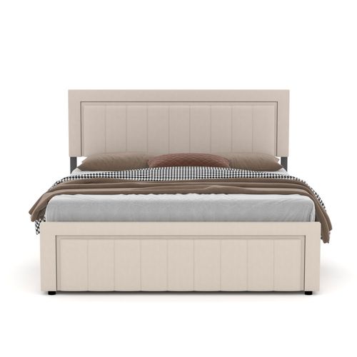 Nashville - Lit Contemporain Avec Coffre De Rangement 140x190cm En Velours Beige