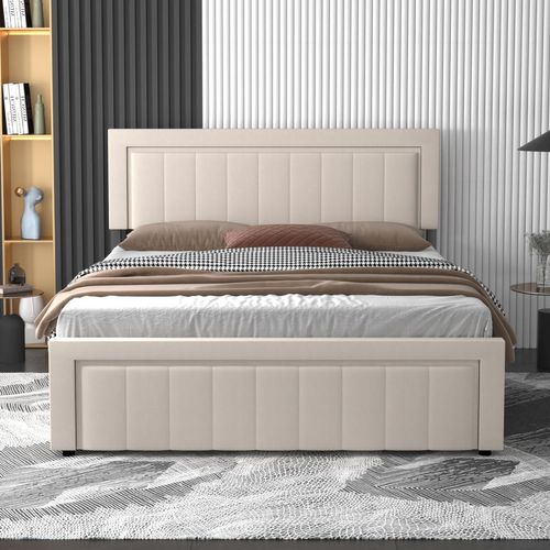 Nashville - Lit Contemporain Avec Coffre De Rangement 160x200cm En Velours Beige