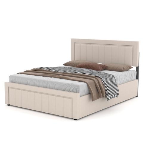 Nashville - Lit Contemporain Avec Coffre De Rangement 160x200cm En Velours Beige