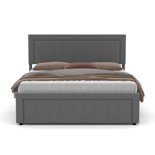 Nashville - Lit Contemporain Avec Coffre De Rangement 140x190cm En Velours Gris