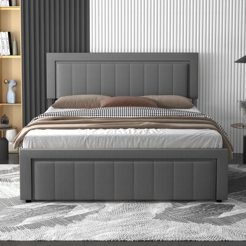 Nashville - Lit Contemporain Avec Coffre De Rangement 160x200cm En Velours Gris