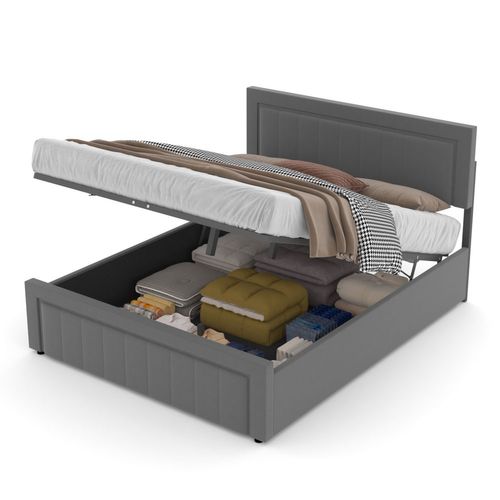 Nashville - Lit Contemporain Avec Coffre De Rangement 160x200cm En Velours Gris