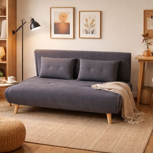 Ennis - Canapé Convertible En Velours Côtelé Gris 2 Places