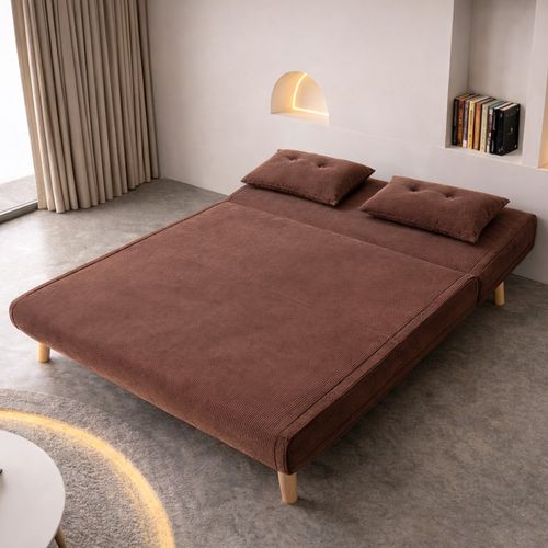 Ennis - Canapé Convertible En Velours Côtelé Chccolat 2 Places