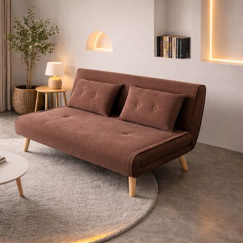 Ennis - Canapé Convertible En Velours Côtelé Chccolat 2 Places