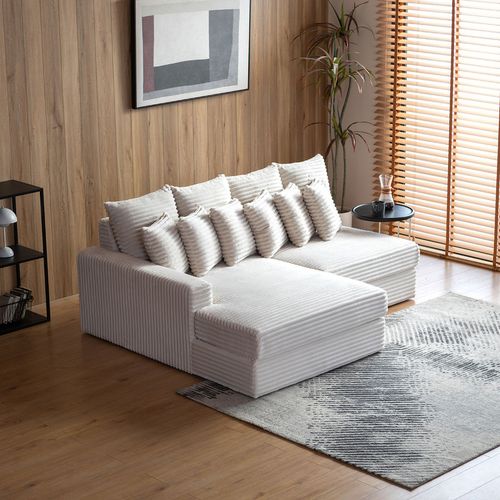 Cardiff - Canapé D'angle 3/4 Places Assise Profonde En Velours Côtelé Beige