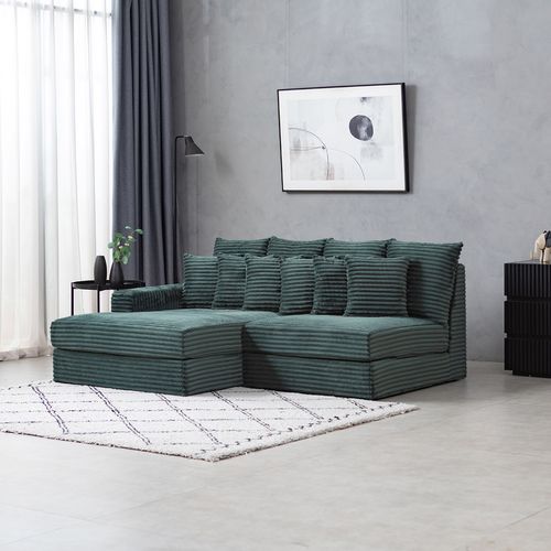 Cardiff - Canapé D'angle 3/4 Places Assise Profonde En Velours Côtelé Vert