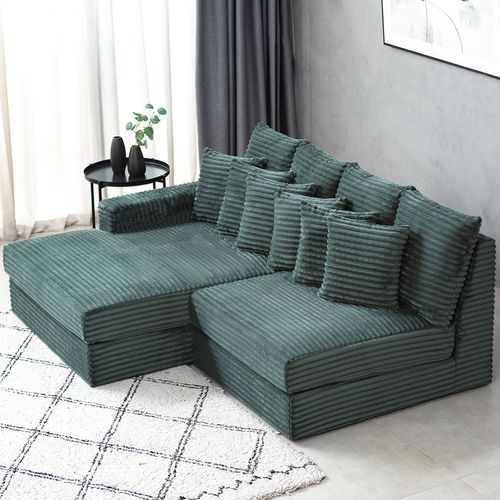 Cardiff - Canapé D'angle 3/4 Places Assise Profonde En Velours Côtelé Vert