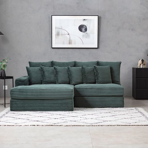 Cardiff - Canapé D'angle 3/4 Places Assise Profonde En Velours Côtelé Vert