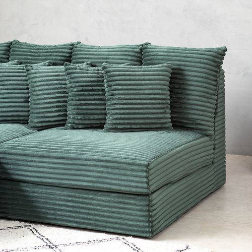 Cardiff - Canapé D'angle 3/4 Places Assise Profonde En Velours Côtelé Vert