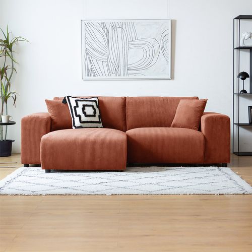 Aberdeen - Canapé D'angle Modulable 3 Places En Velours Côtelé Terracotta