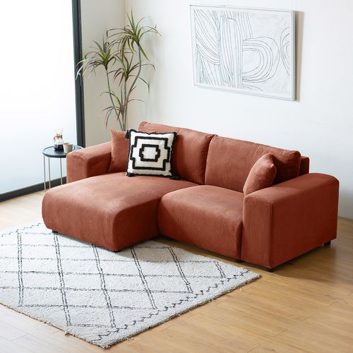 Aberdeen - Canapé D'angle Modulable 3 Places En Velours Côtelé Terracotta