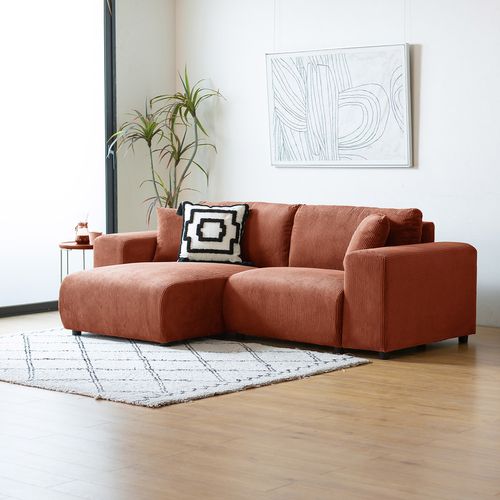 Aberdeen - Canapé D'angle Modulable 3 Places En Velours Côtelé Terracotta