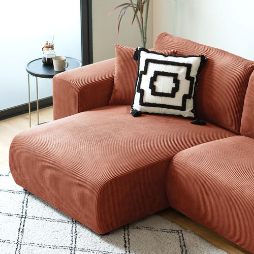 Aberdeen - Canapé D'angle Modulable 3 Places En Velours Côtelé Terracotta