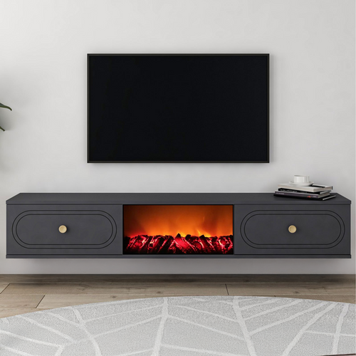 Fyri - Meuble TV Avec Cheminée LED 150cm Gris Anthracite