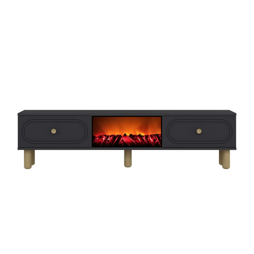 Fyri - Meuble TV Avec Cheminée LED 150cm Gris Anthracite