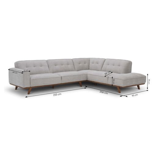 York - Canapé D'angle Design En Tissu Gris 5/6 Places Angle Droit