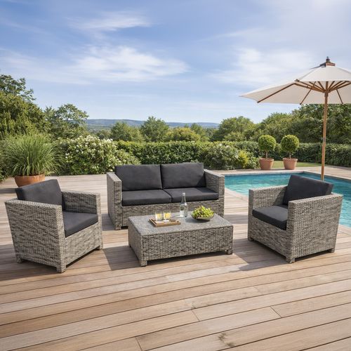 Socotra - Salon De Jardin 4 Places En Résine Tressée Gris Et Noir