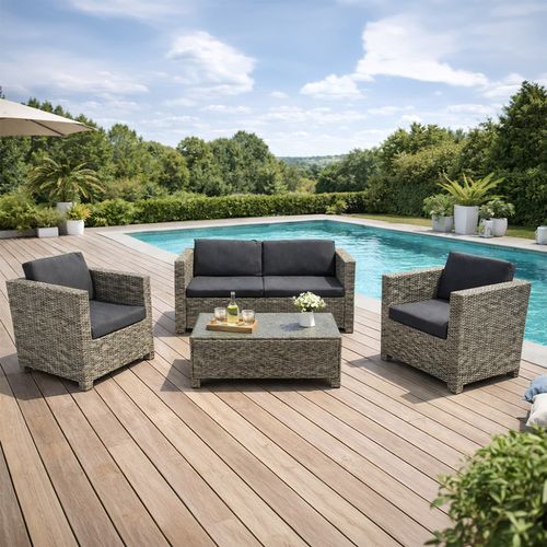 Socotra - Salon De Jardin 4 Places En Résine Tressée Gris Et Noir