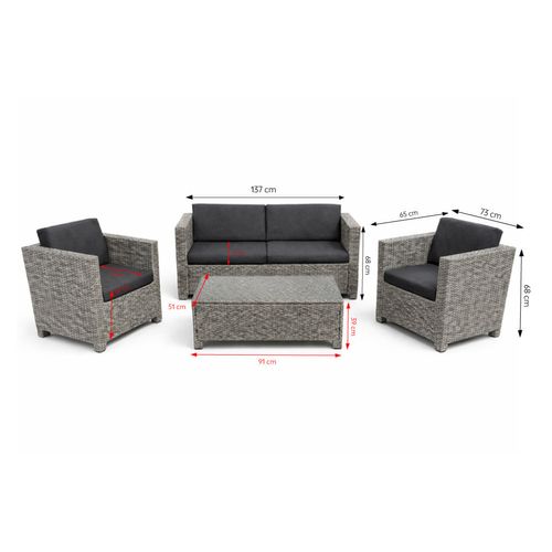 Socotra - Salon De Jardin 4 Places En Résine Tressée Gris Et Noir