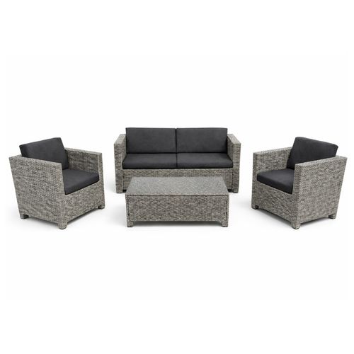 Socotra - Salon De Jardin 4 Places En Résine Tressée Gris Et Noir