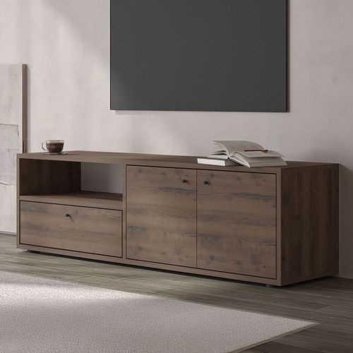Oaki - Meuble TV Avec Placards Et Niche Aspect Bois De Noyer 136cm