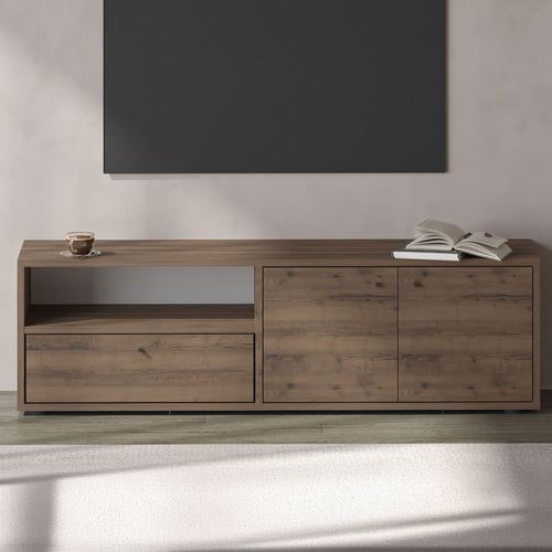 Oaki - Meuble TV Avec Placards Et Niche Aspect Bois De Noyer 136cm