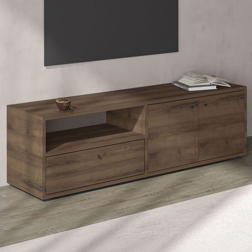 Oaki - Meuble TV Avec Placards Et Niche Aspect Bois De Noyer 136cm