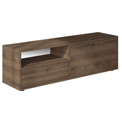 Oaki - Meuble TV Avec Placards Et Niche Aspect Bois De Noyer 136cm