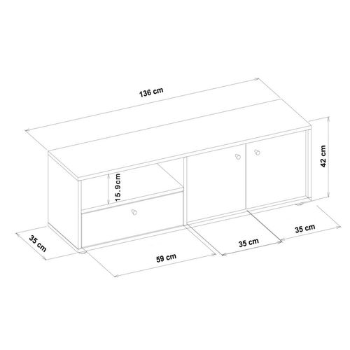 Oaki - Meuble TV Avec Placards Et Niche Aspect Bois De Noyer 136cm