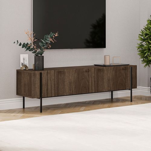 Freno - Meuble TV Avec Placards Aspect Noyer 160cm