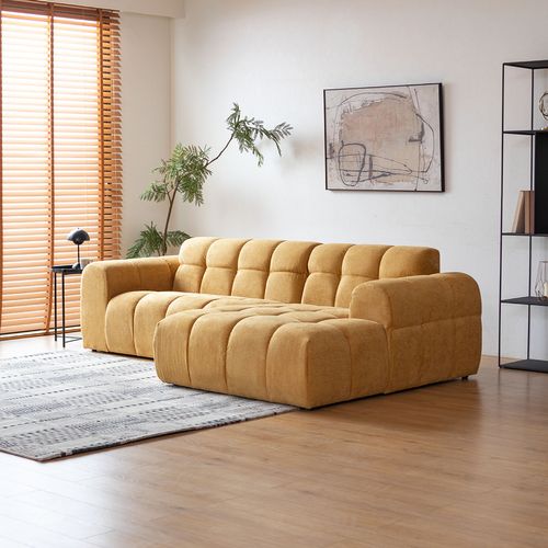 Salford - Canapé D'angle 3/4 Places Nuage En Velours Moutarde