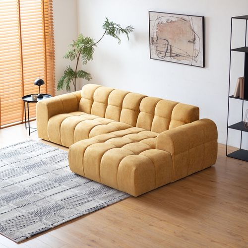 Salford - Canapé D'angle 3/4 Places Nuage En Velours Moutarde