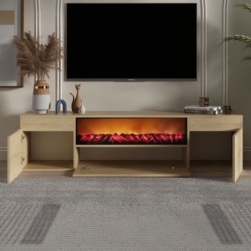 Pyro - Meuble TV Avec Cheminée LED 180cm Aspect Bois