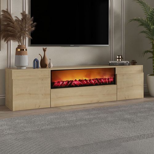 Pyro - Meuble TV Avec Cheminée LED 180cm Aspect Bois