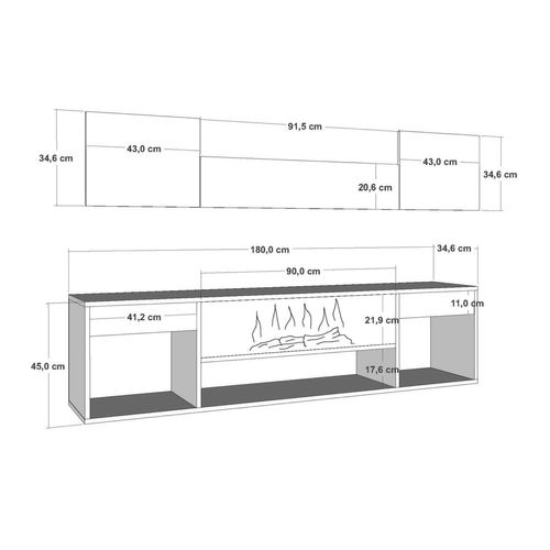 Pyro - Meuble TV Avec Cheminée LED 180cm Aspect Bois