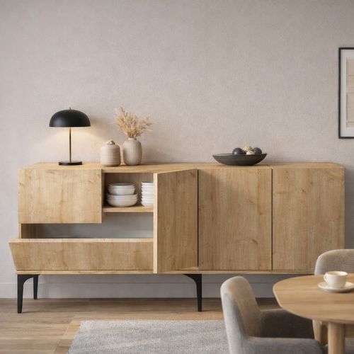 Nilo - Buffet Design 5 Portes Couleur Chêne – 150 Cm